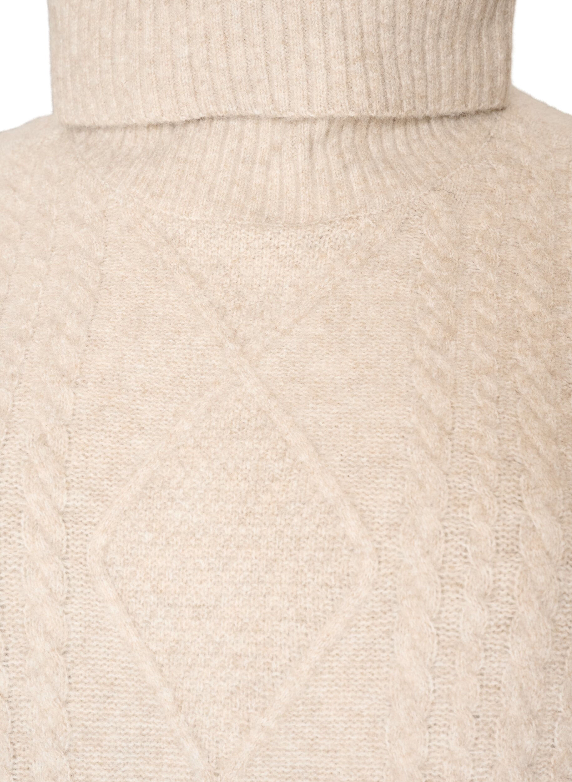 ZizziStickad v&auml;st med polokrage och fl&auml;tstickning, Beige, Packshot image number 2