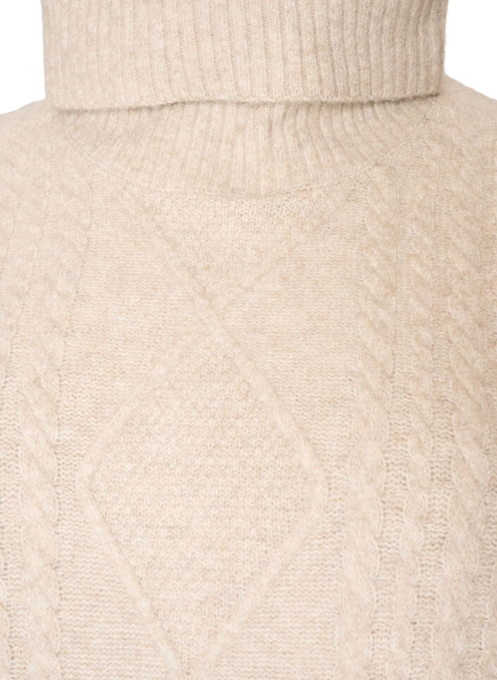 Stickad v&auml;st med polokrage och fl&auml;tstickning, Beige, Packshot image number 2