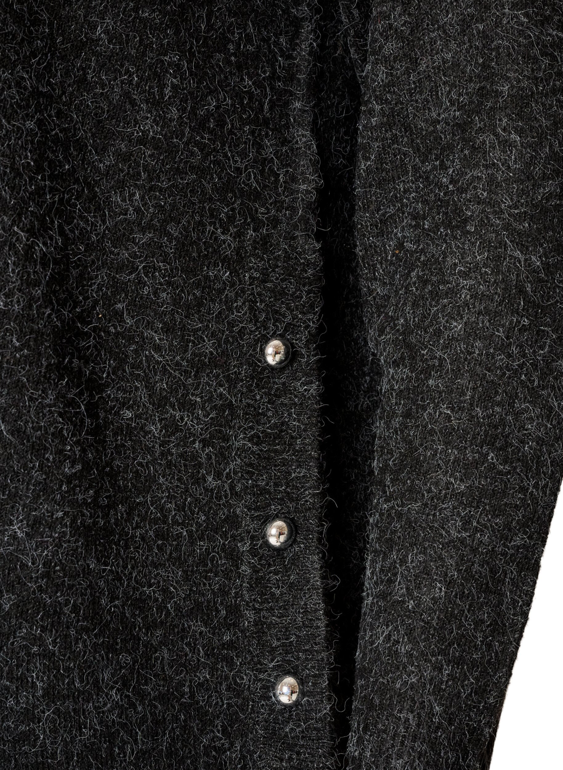 ZizziL&aring;ng stickad blus med kulknappar, Gr&aring;, Packshot image number 3