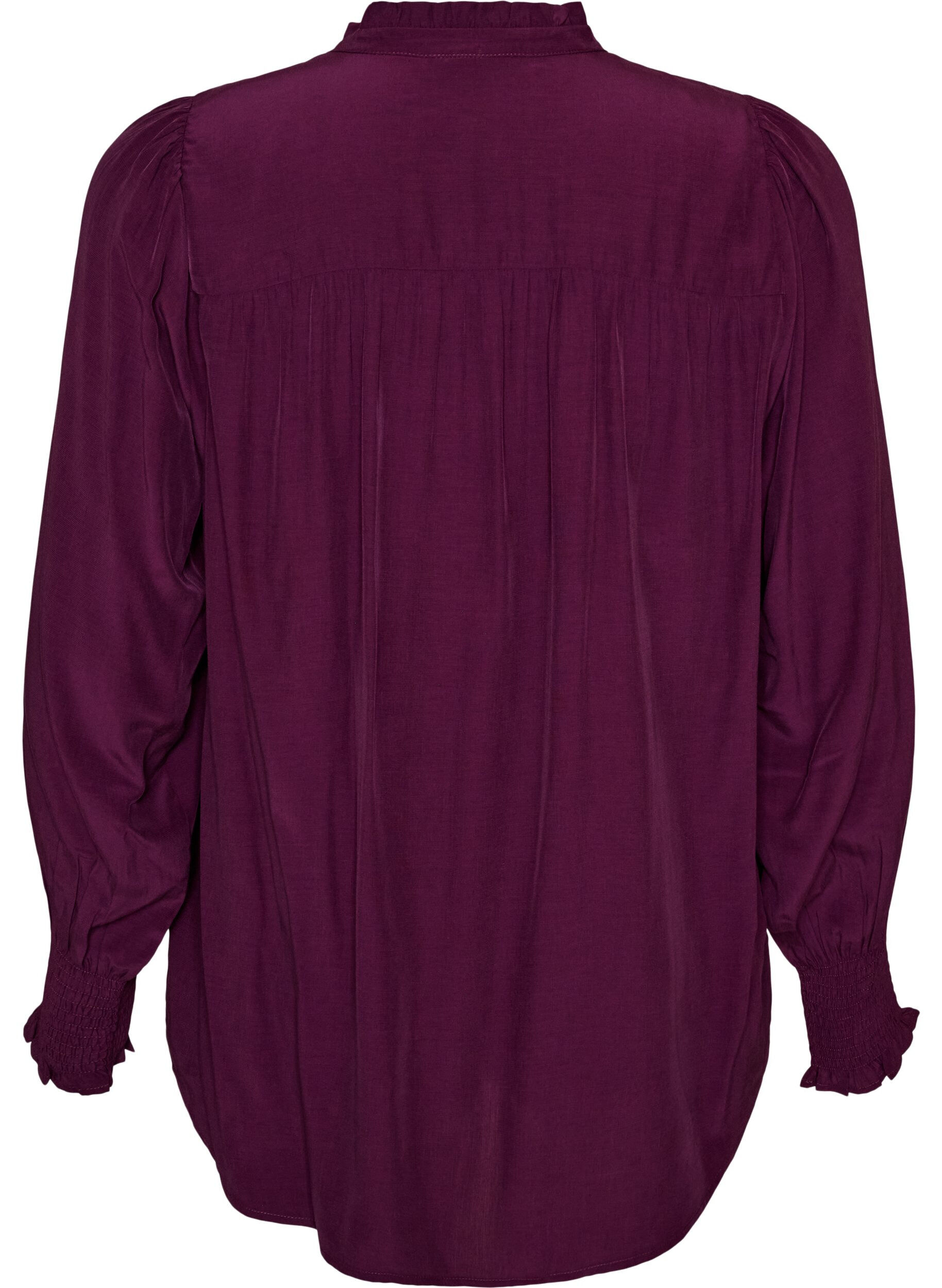 ZizziBlus med volangkrage och rynkning, Lila, Packshot image number 1