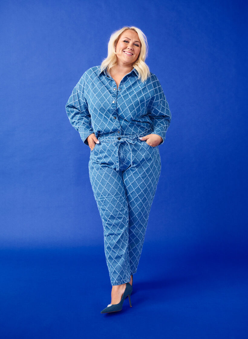 Croppad Mille jeans med destroy-mönster, Blue Denim, Image image number 0