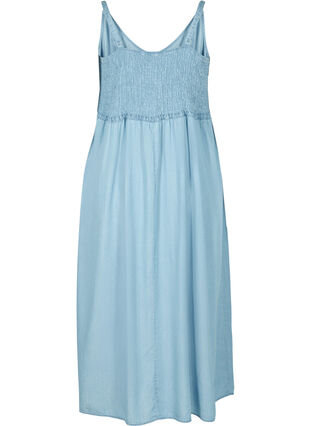 Midiklänning med smock och justerbar midja, Light blue denim, Packshot image number 1