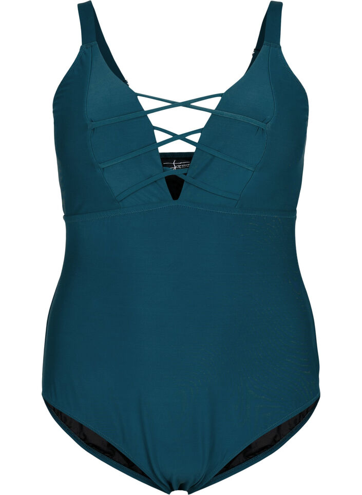 Baddräkt med snördetalj, Dark Sea, Packshot image number 0