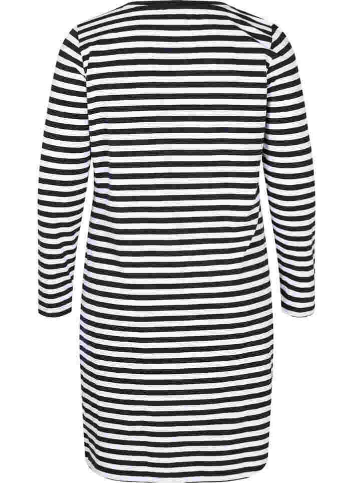 Randig klänning i bomull med långa ärmar, Black w. White Thin, Packshot image number 1