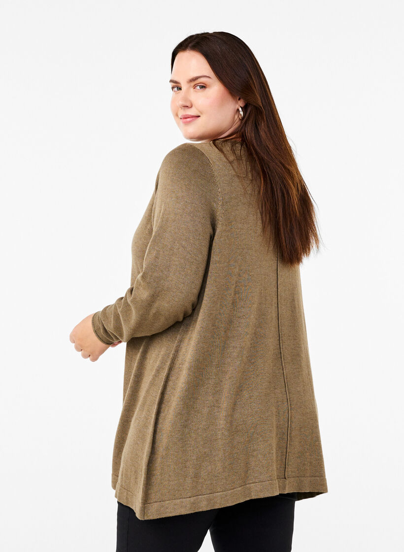 Stickad blus i bomull-viskosblandning, Grön, Model image number 2