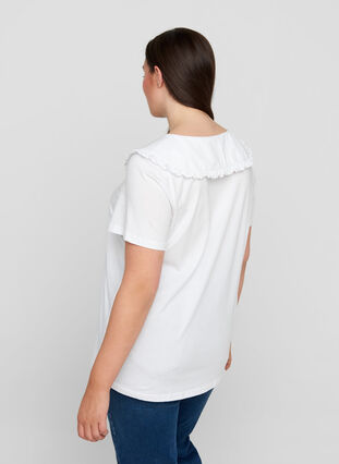 T-shirt i bomull med krage, Bright White, Model image number 1
