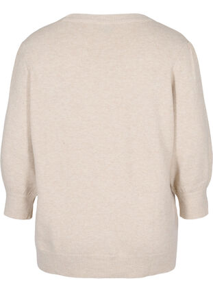 Melerad stickad tröja med 3/4-ärmar, Pumice Stone Mel., Packshot image number 1