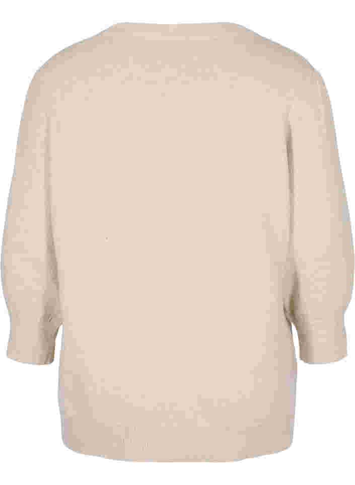 Melerad stickad tröja med 3/4-ärmar, Pumice Stone Mel., Packshot image number 1
