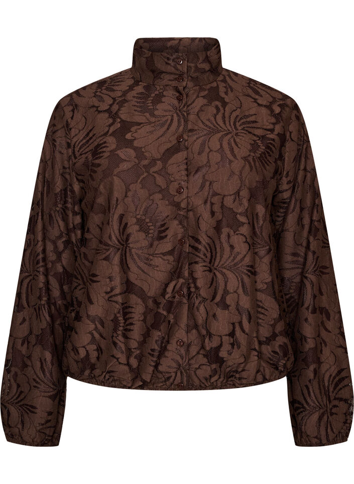 Bomberjacka i blommig jacquard, Brun, Packshot image number 0