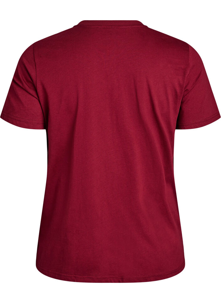 Enkel t-shirt i bomull med rund halsringning, M&ouml;rk Bordeaux, Packshot image number 1