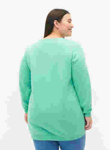 Lång sweatshirt med texttryck, Neptune Green , Model image number 1
