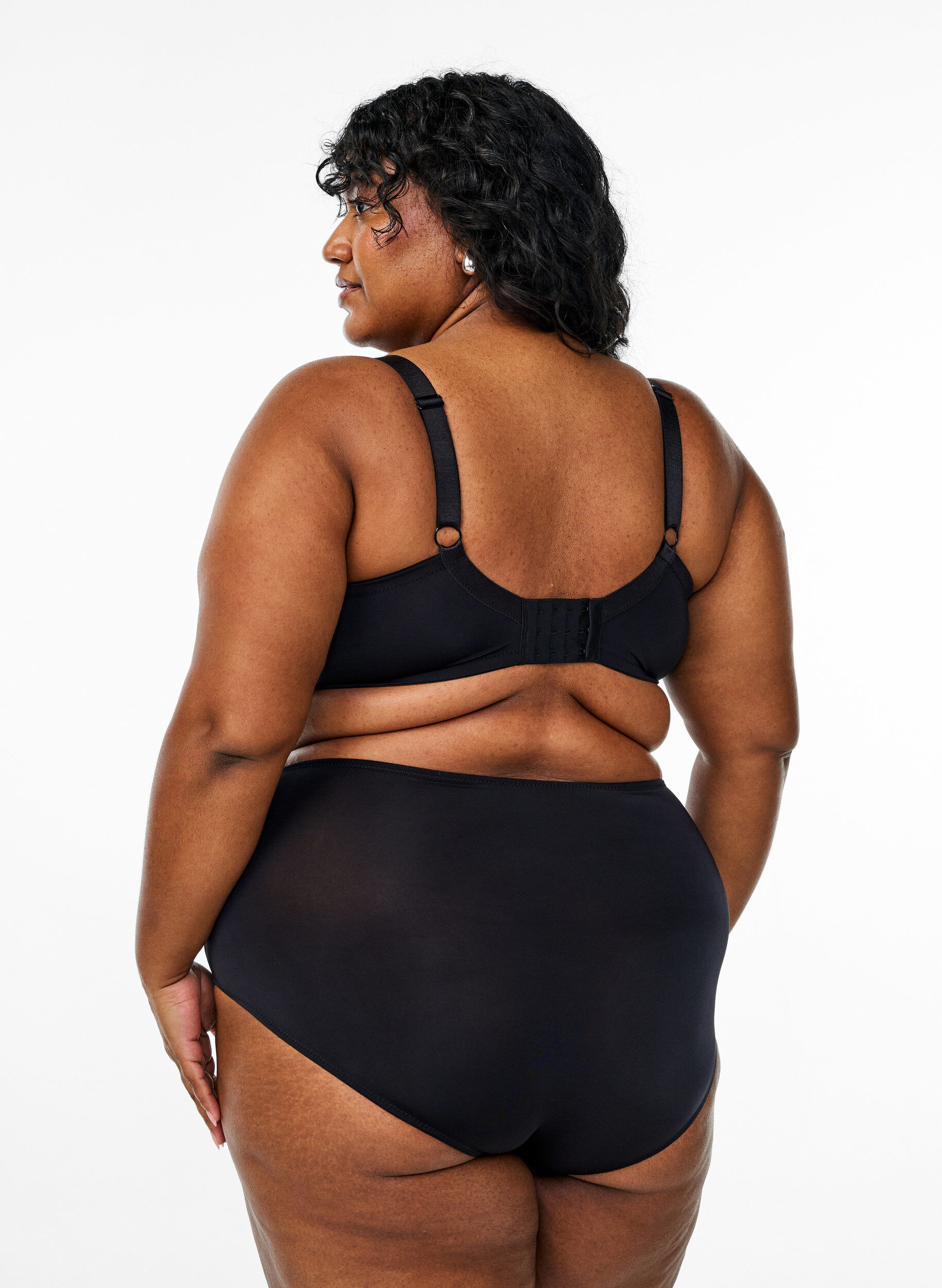 Zizzi Trosor i mikrofiber med blombroderi, Svart, Model image number 1