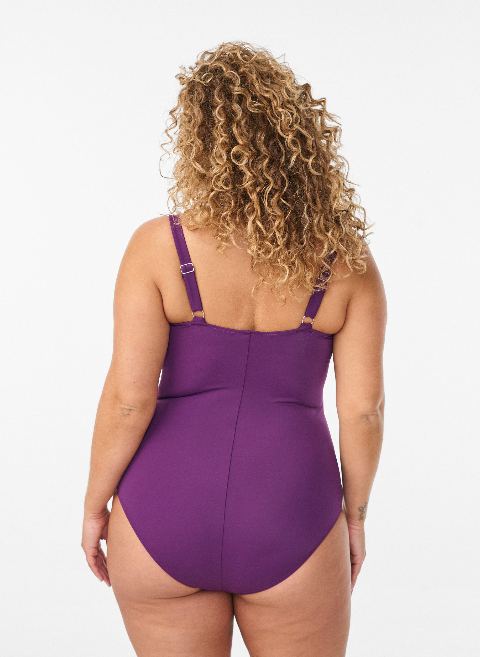 ZizziVadderad baddr&auml;kt med drapering, Lila, Model image number 1