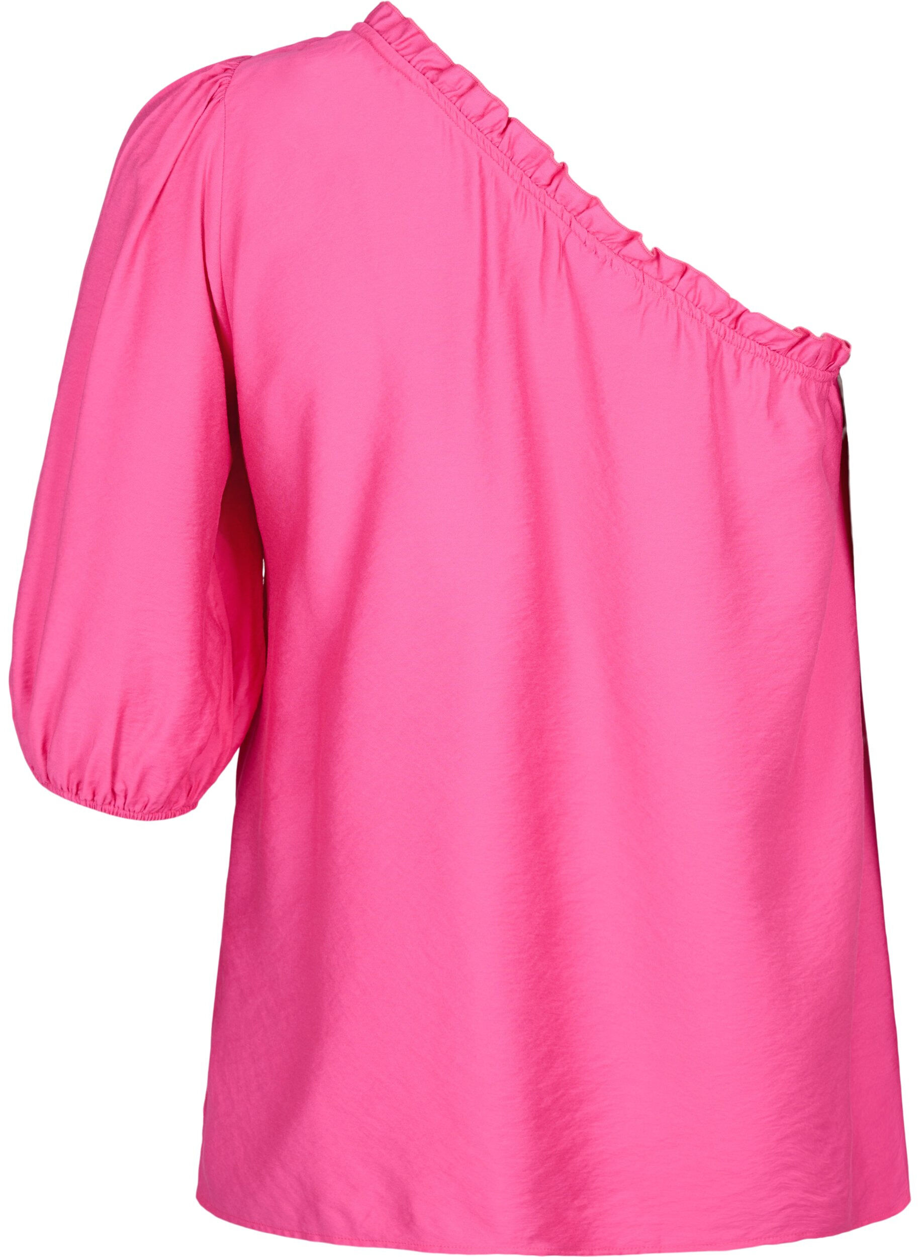 Zizzi One-shoulder blus i viskos, Rosa, Packshot image number 1