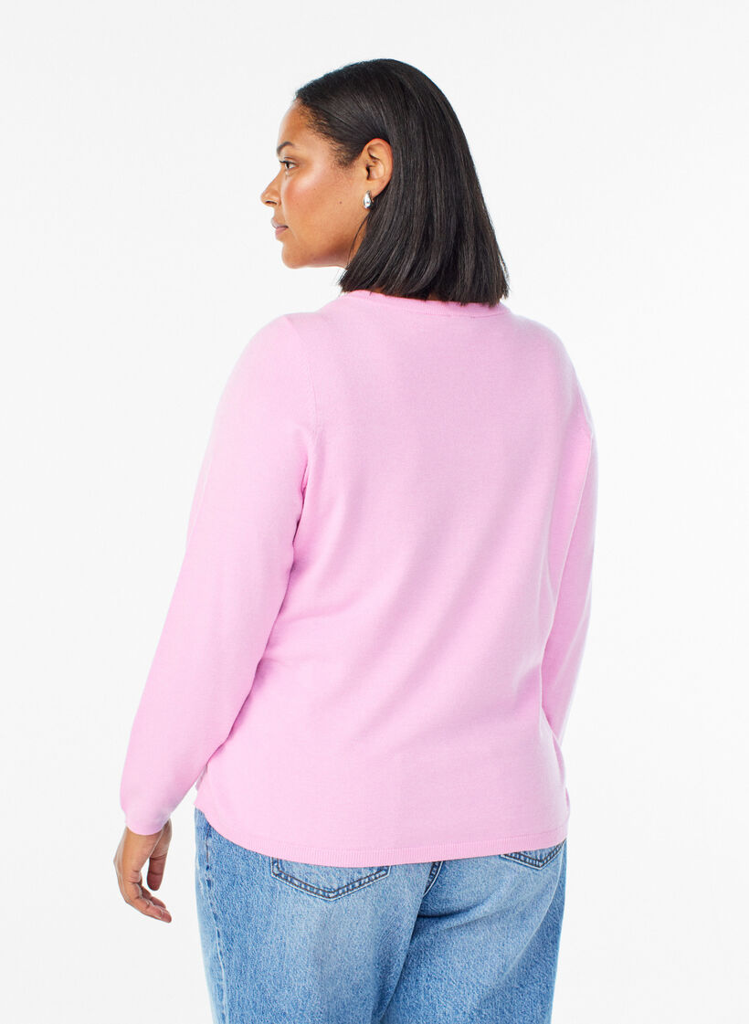 Cardigan med runda knappar, Rosa, Model image number 2