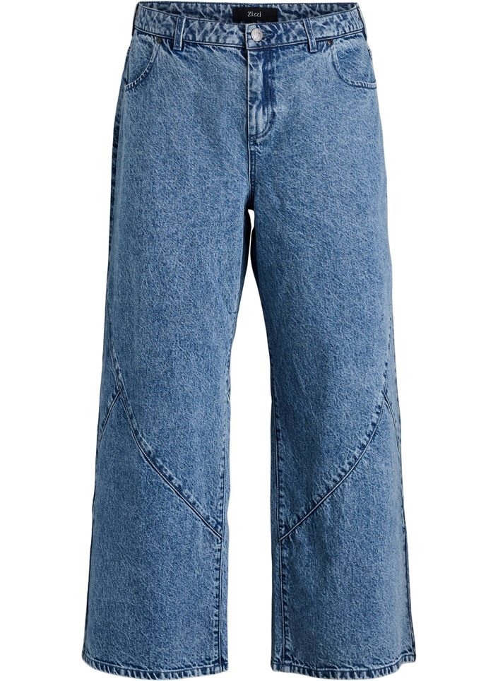 Jeans med bred passform och s&ouml;mdetaljer, Bl&aring;, Packshot image number 0