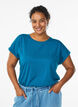 Kort&auml;rmad t-shirt i bomullsmix, Bl&aring;, Model image number 0
