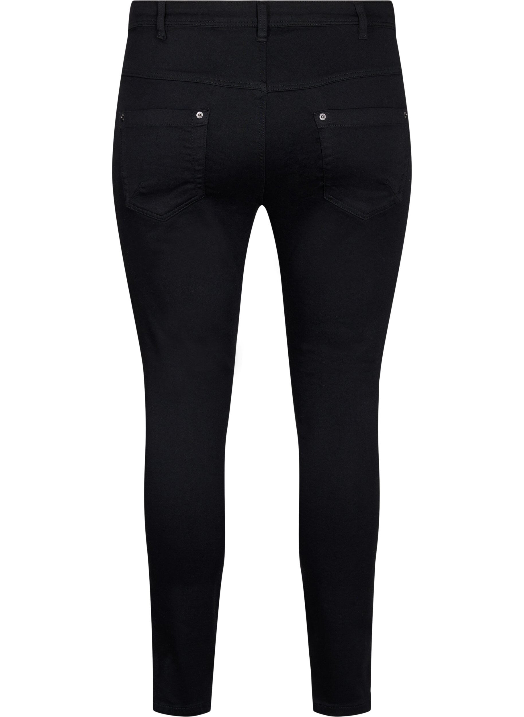 ZizziCroppade Amy jeans med blixtl&aring;s, Svart, Packshot image number 1