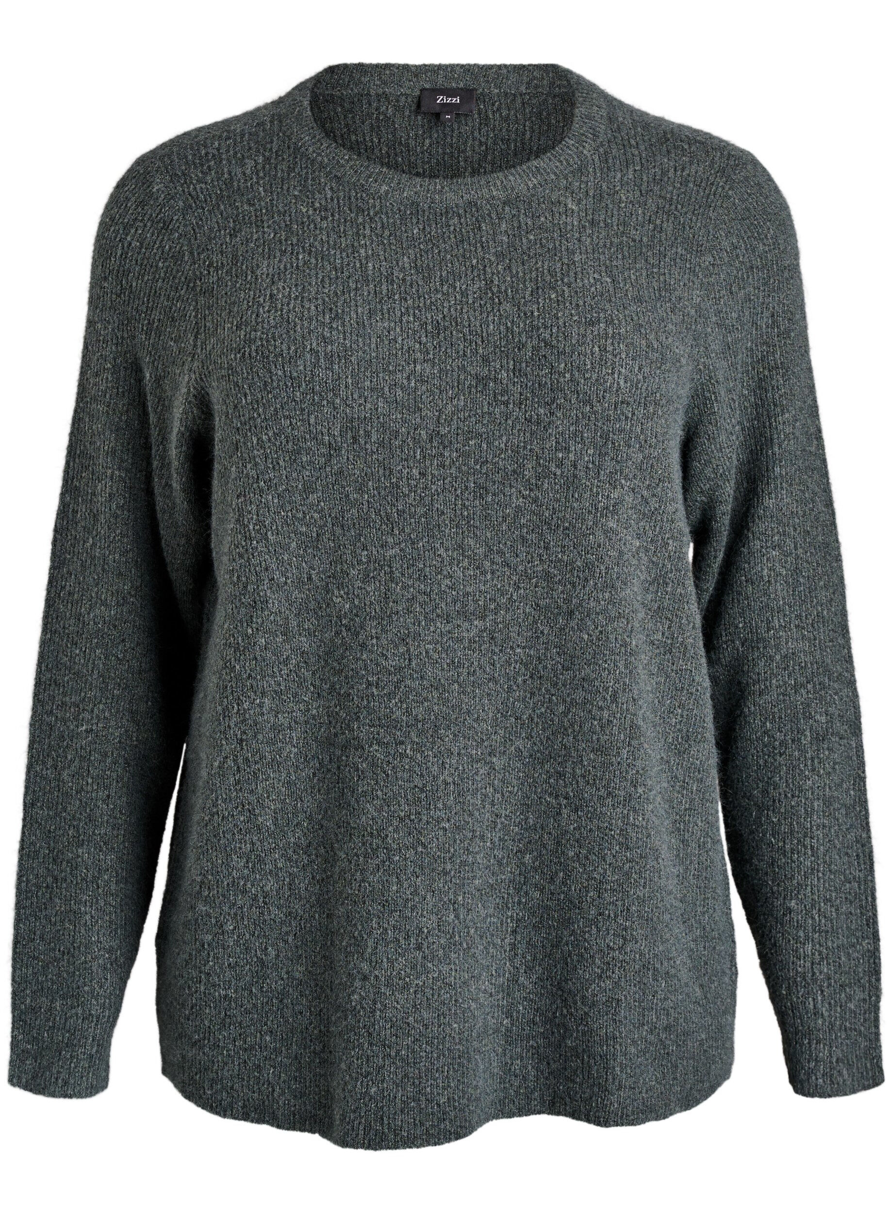 Melerad stickad blus med rund hals