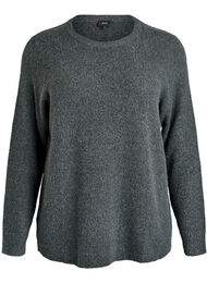 Melerad stickad blus med rund hals, Grön