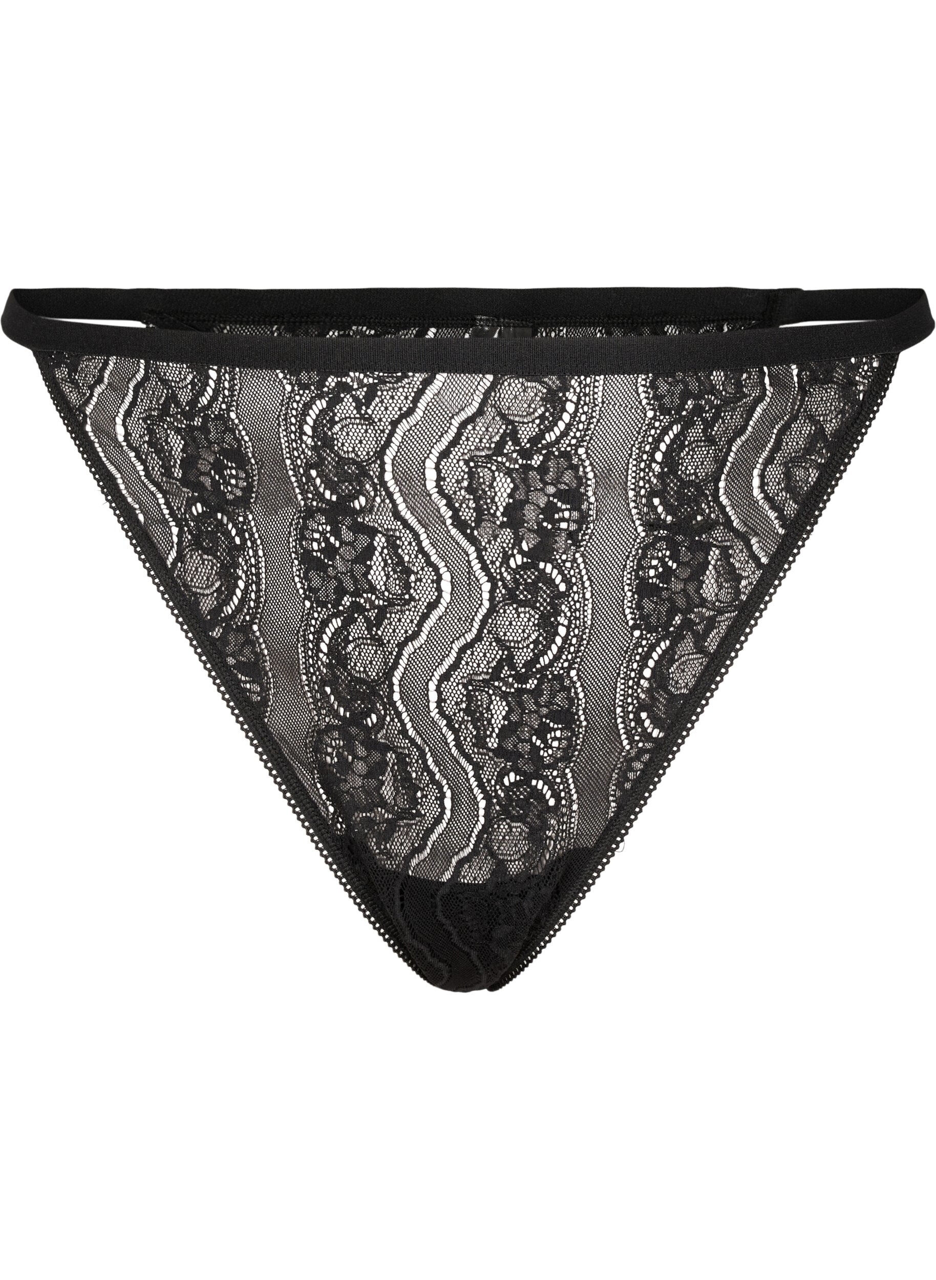 Zizzi G-string i spets med res&aring;r i midjan, Black, Packshot image number 0