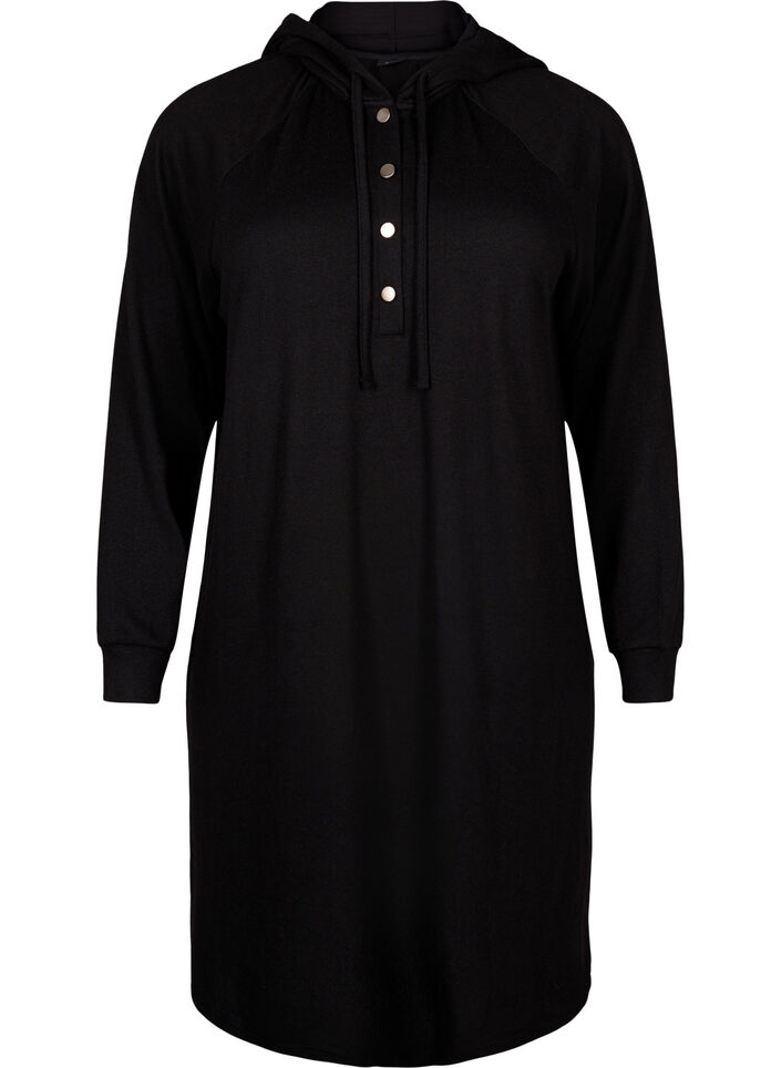 Långärmad sweatshirtklänning med huva, Black, Packshot image number 0