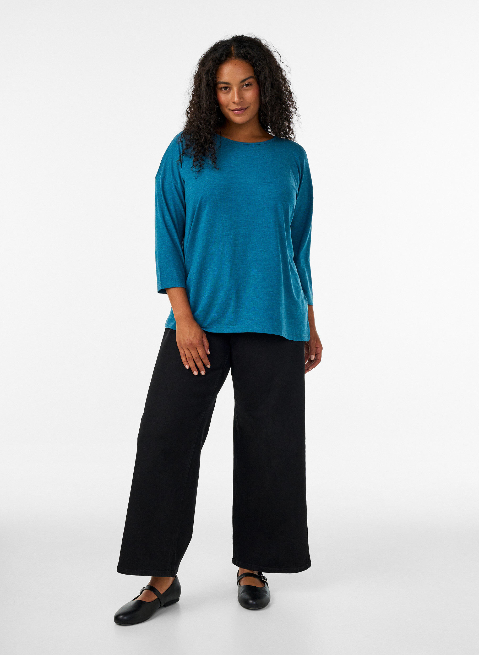 ZizziJerseyblus med 3/4-&auml;rm, Bl&aring;, Model image number 1