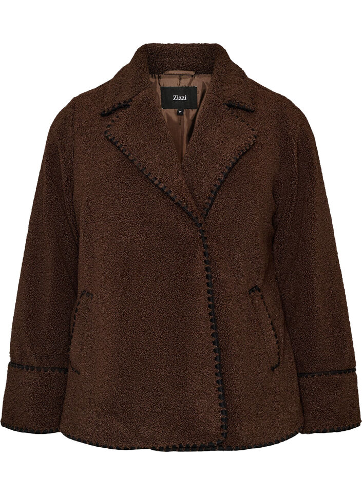 Teddyjacka med kontrastdetaljer, Brun, Packshot image number 0