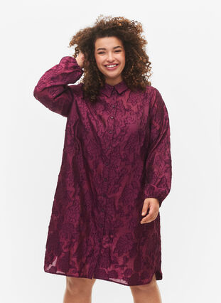 Lång jacquard skjorta, Dark Purple, Model image number 2