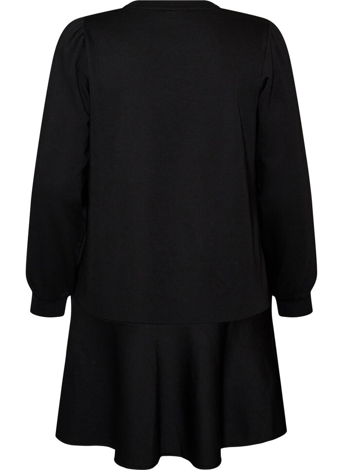 Sweatshirtkl&auml;nning i A-linje med volanglager, Svart, Packshot image number 1