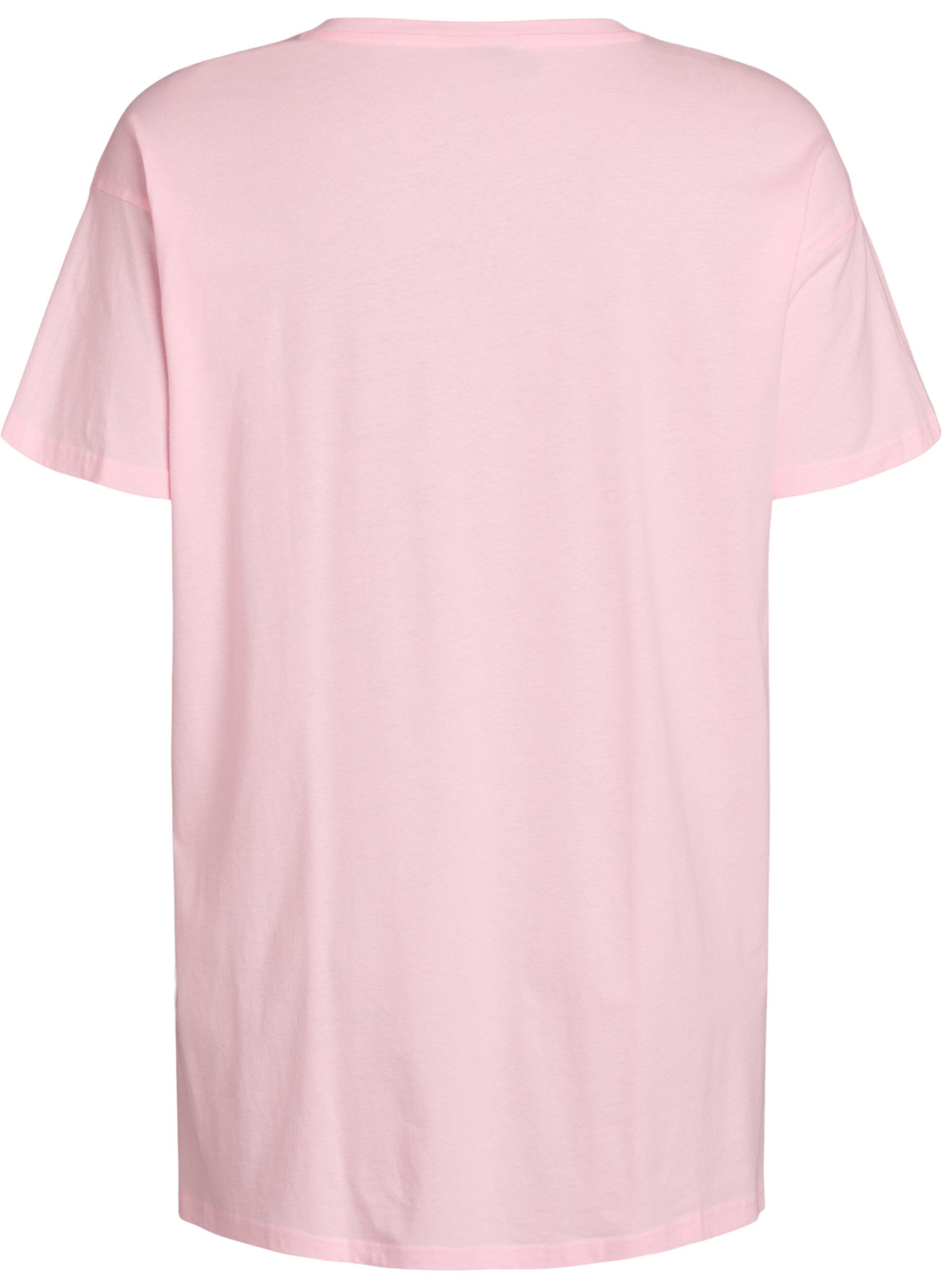 Zizzi L&aring;ng natt-t-shirt i ekologisk bomull med tryck, Rosa, Packshot image number 1