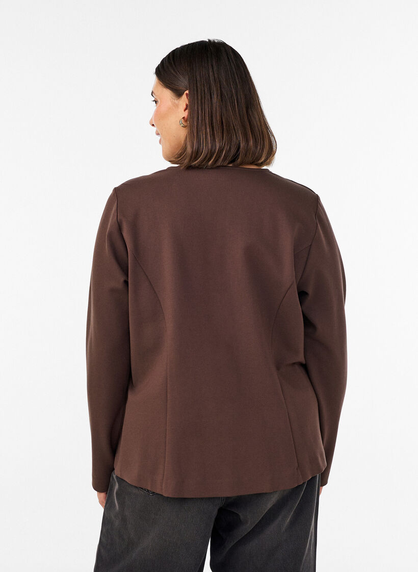 Figurn&auml;ra cardigan i jersey med dekorativa knappar, Brun, Model image number 2