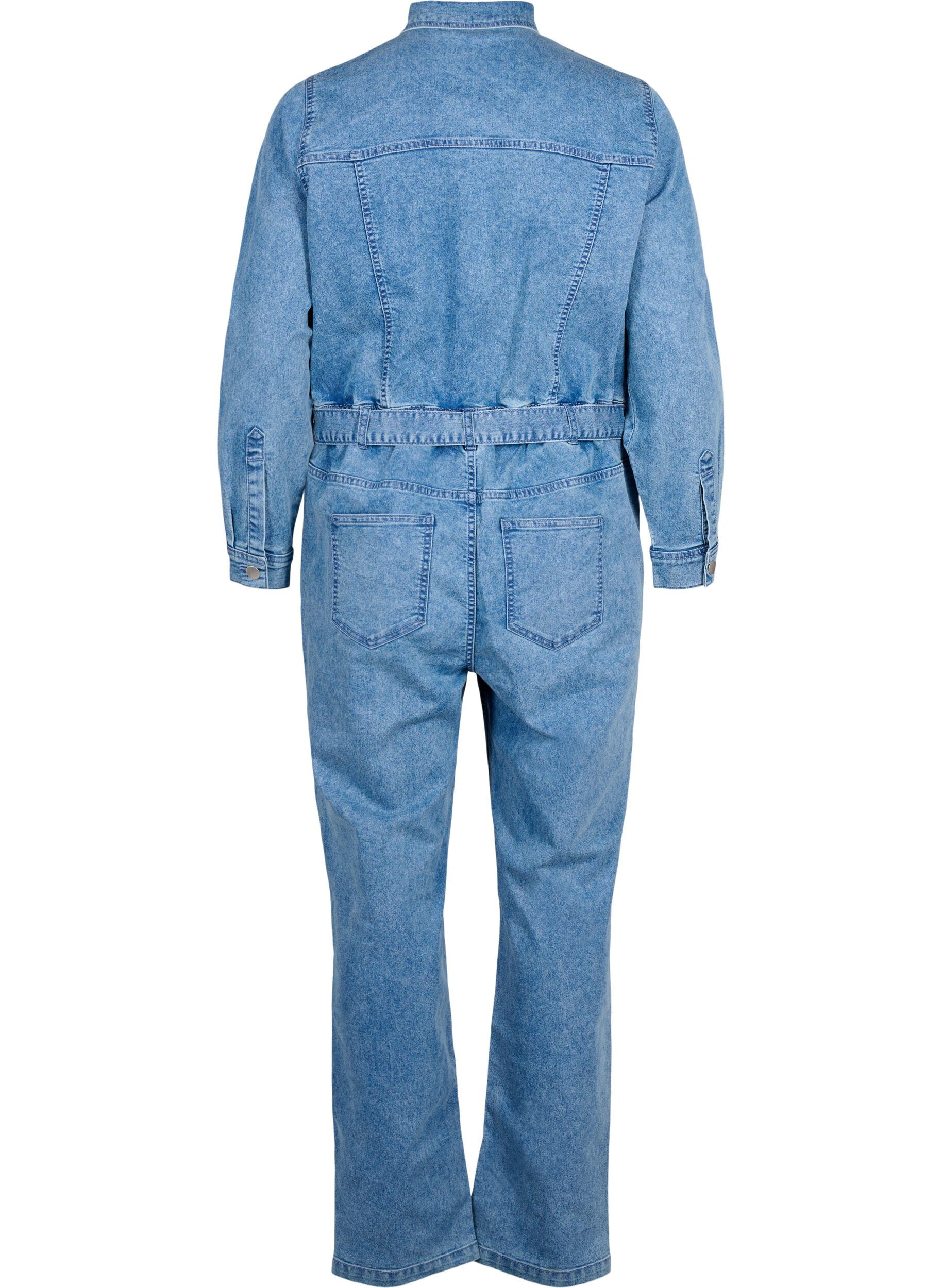 Zizzi L&aring;ng&auml;rmad jumpsuit i denim, Light Blue Denim, Packshot image number 1