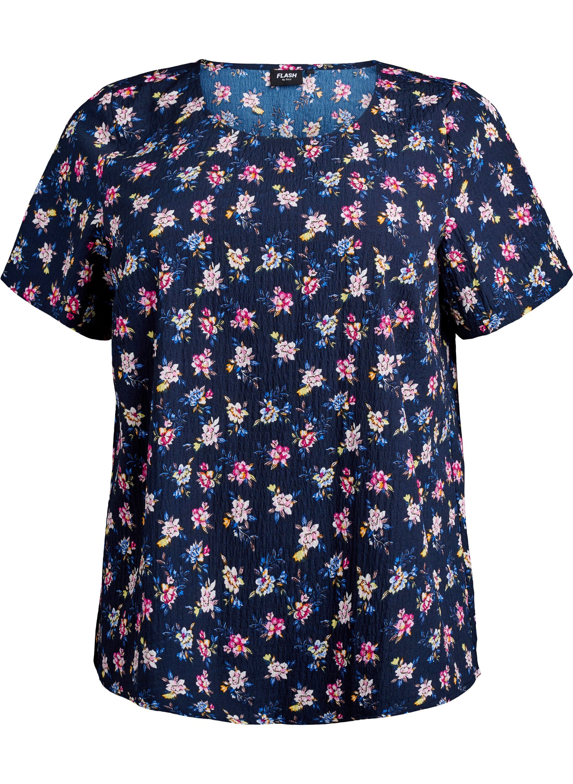 ZizziKort&auml;rmad blus med struktur, Bl&aring;, Packshot image number 0