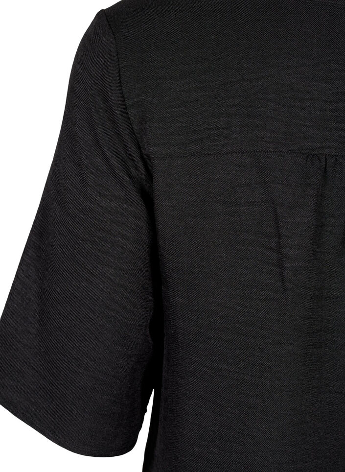 V-ringad skjortblus med korta &auml;rmar, Svart, Packshot image number 3