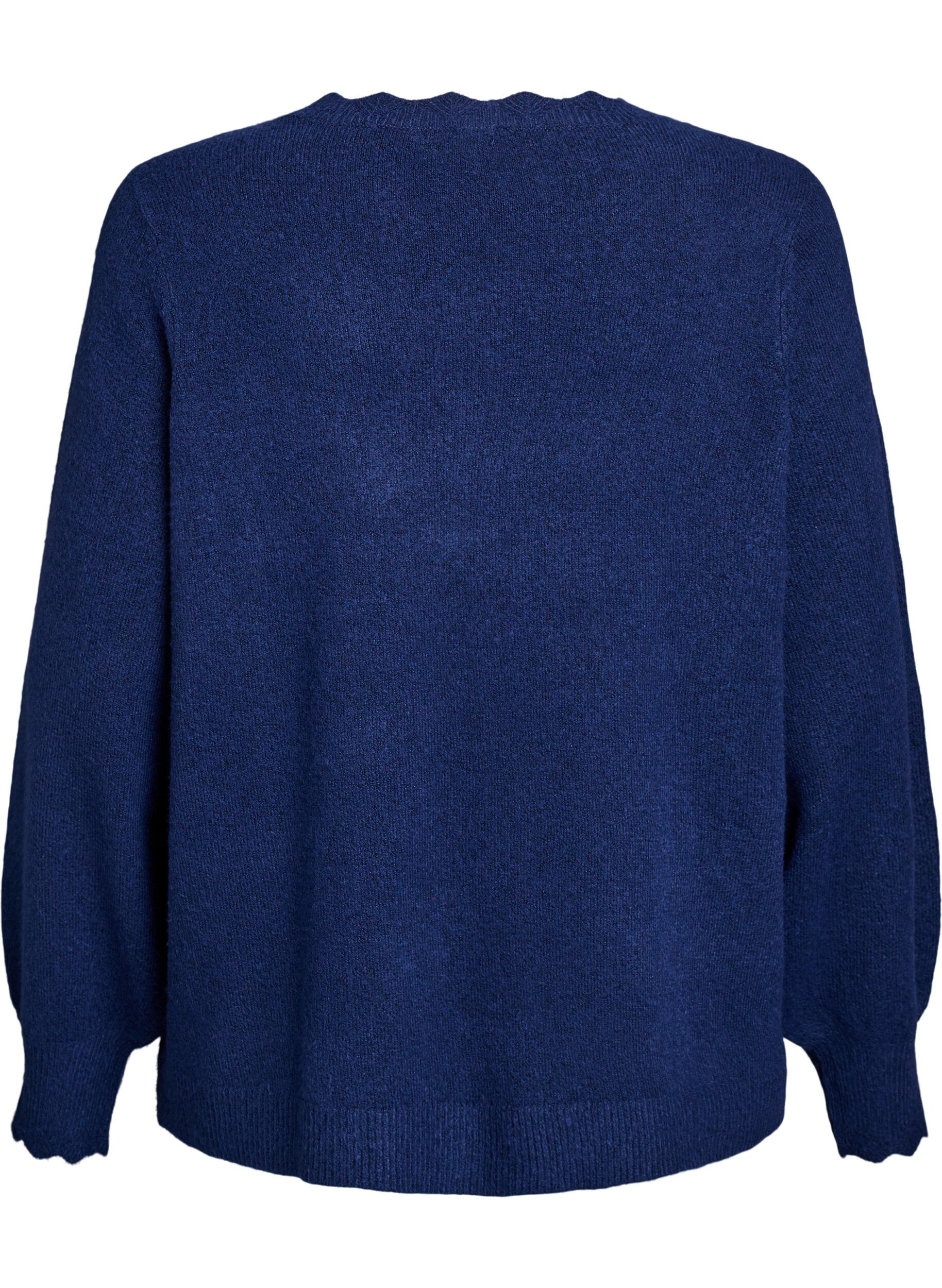 ZizziStickad blus med v&aring;giga kanter, Bl&aring;, Packshot image number 1