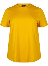 Enkel t-shirt i bomull med rund halsringning, Gul