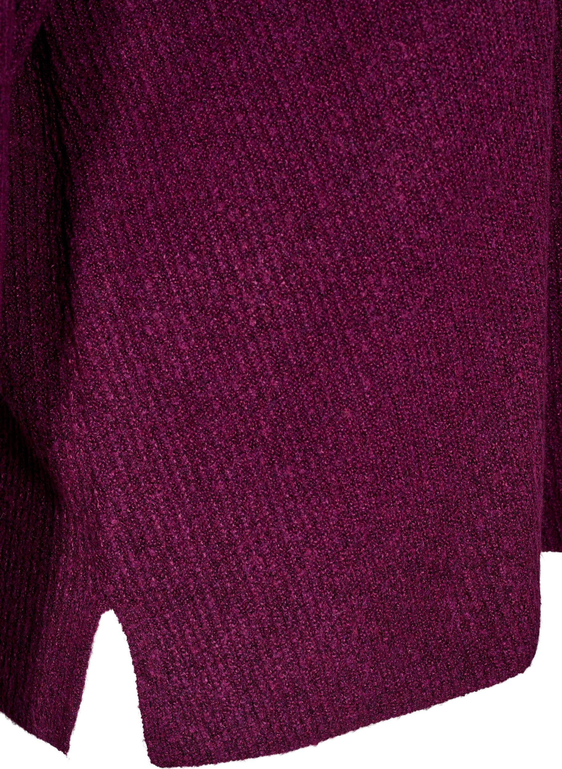 Zizzi Stickad blus med v-ringning och l&aring;nga &auml;rmar, Potent P. Black Mel., Packshot image number 3