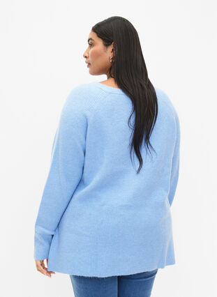 Melerad tröja med slits i sidan, Blue Bell/White Mel., Model image number 1