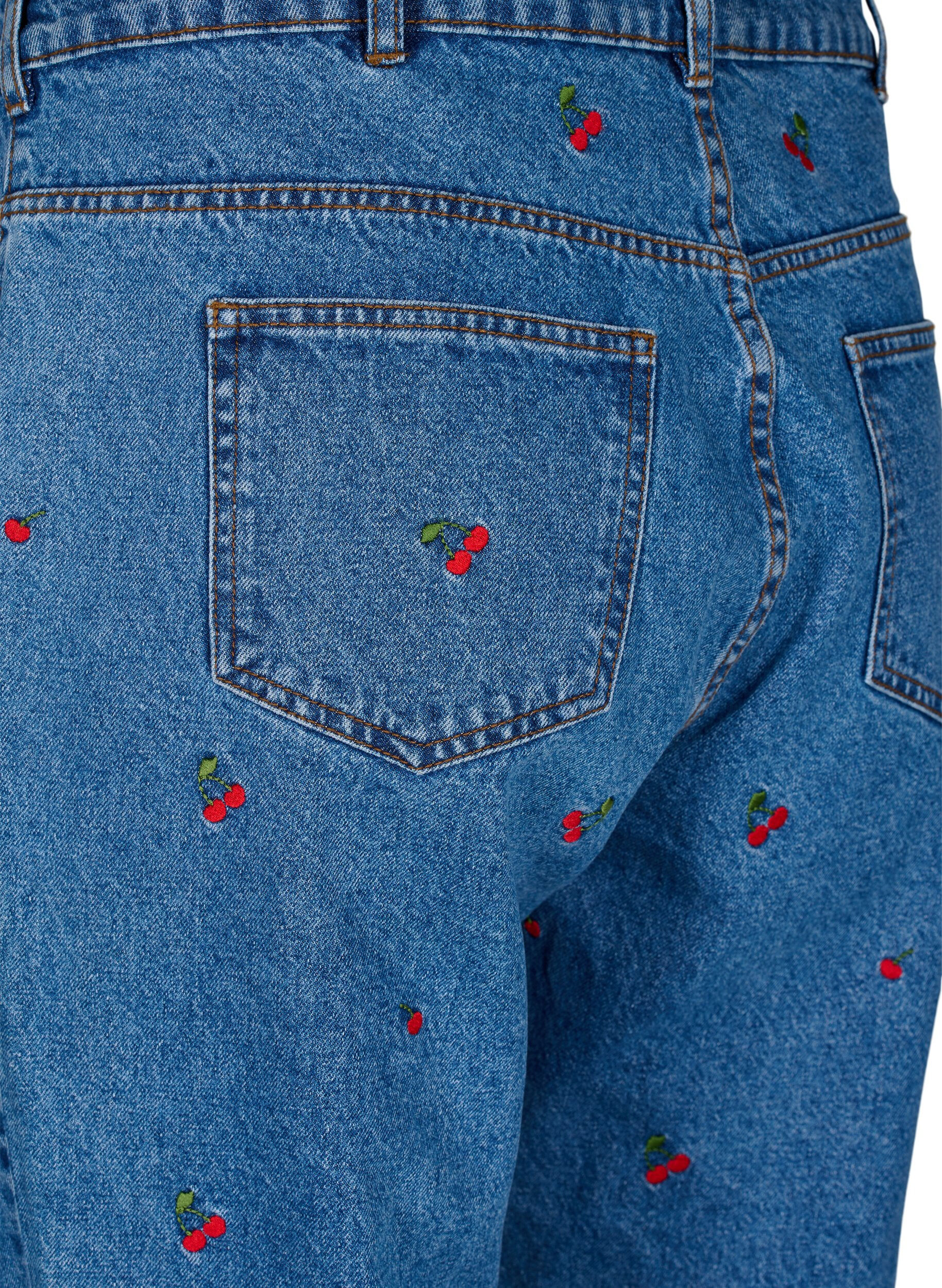 Zizzi Mille Mom Fit-jeans med broderier, Bl&aring;, Packshot image number 3