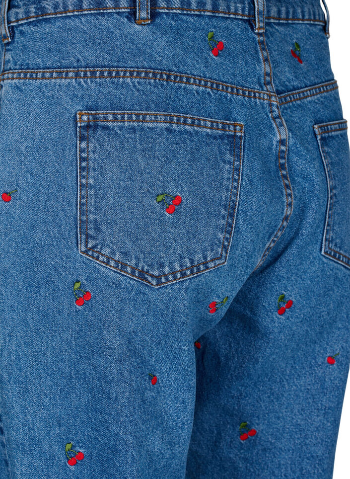 Mille Mom Fit-jeans med broderier, Blå, Packshot image number 3