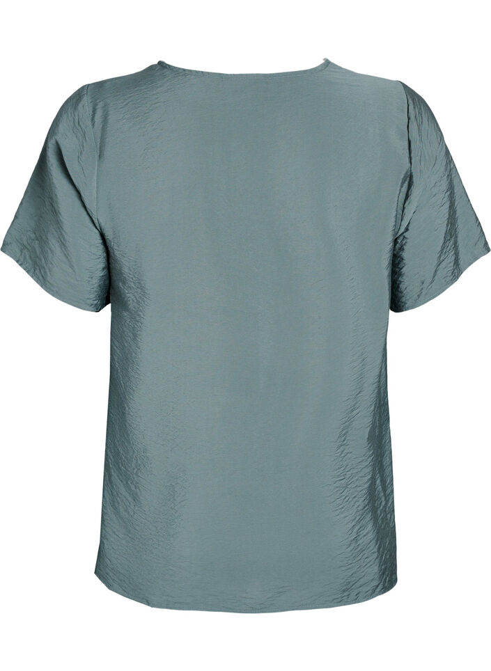 Kortärmad viskosblus med spetskant, Grön, Packshot image number 1