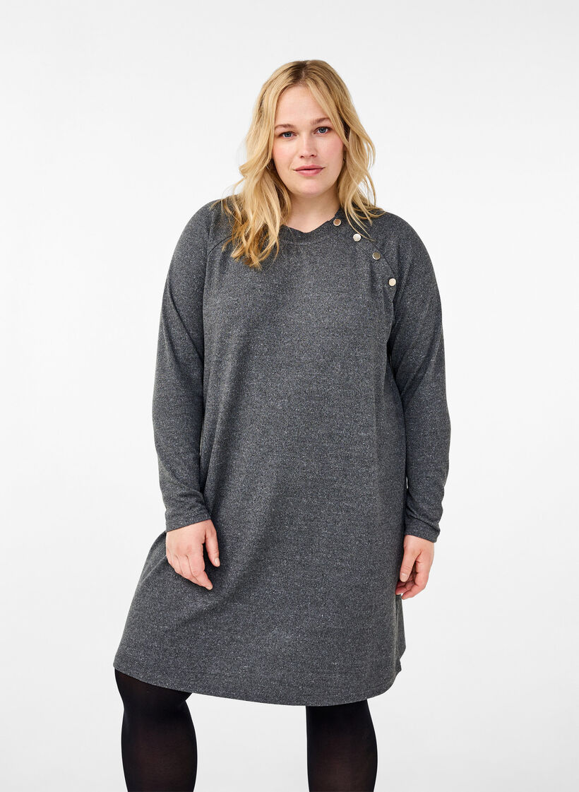 Jerseyklänning med knappar, Dark Grey Melange, Model image number 0