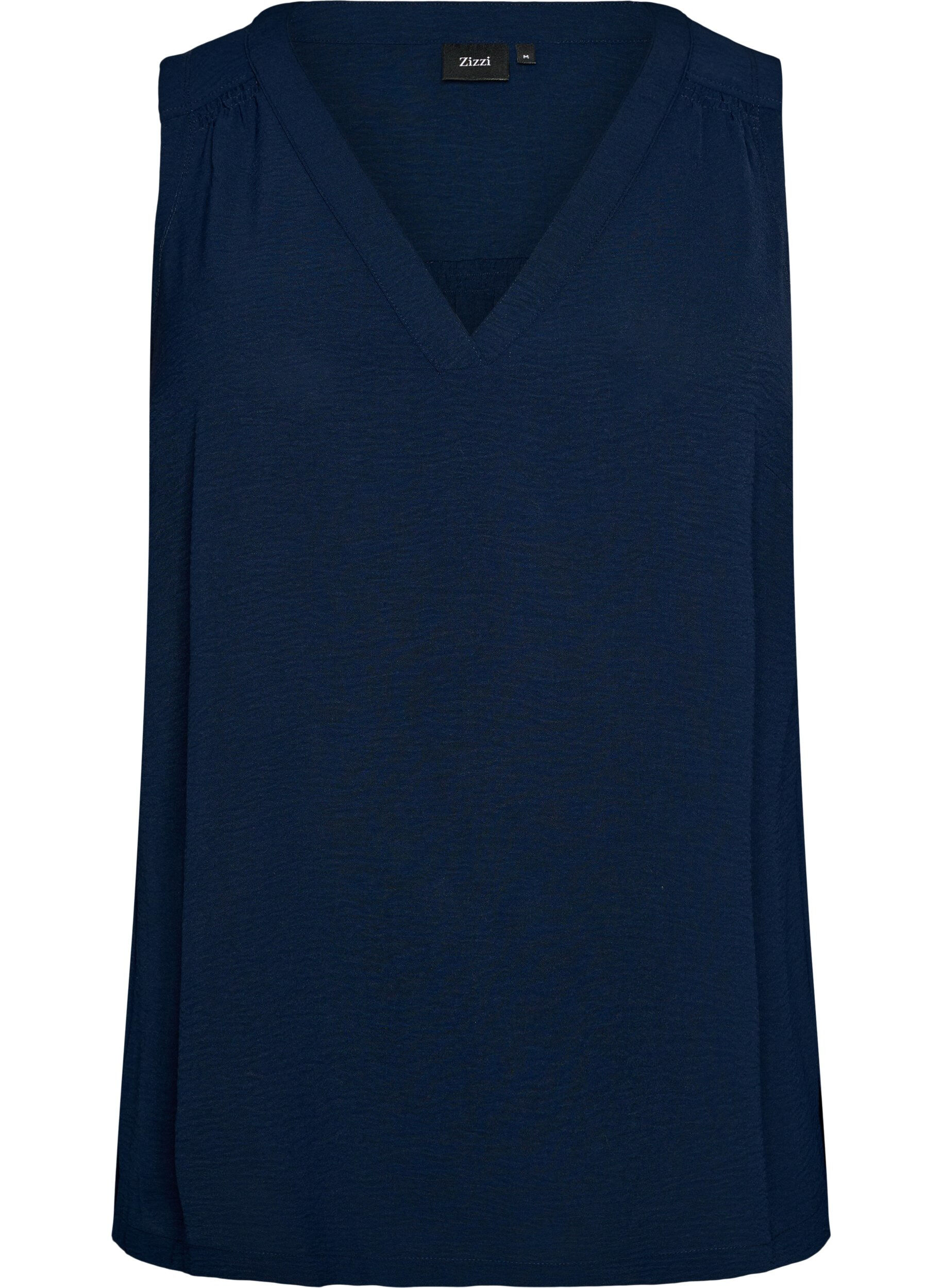 Zizzi&Auml;rml&ouml;s topp med rynkdetaljer, Bl&aring;, Packshot image number 0