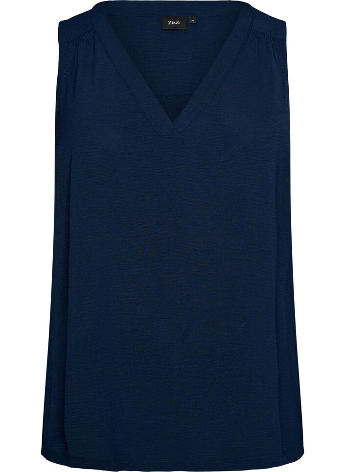 &Auml;rml&ouml;s topp med rynkdetaljer, Bl&aring;, Packshot image number 0
