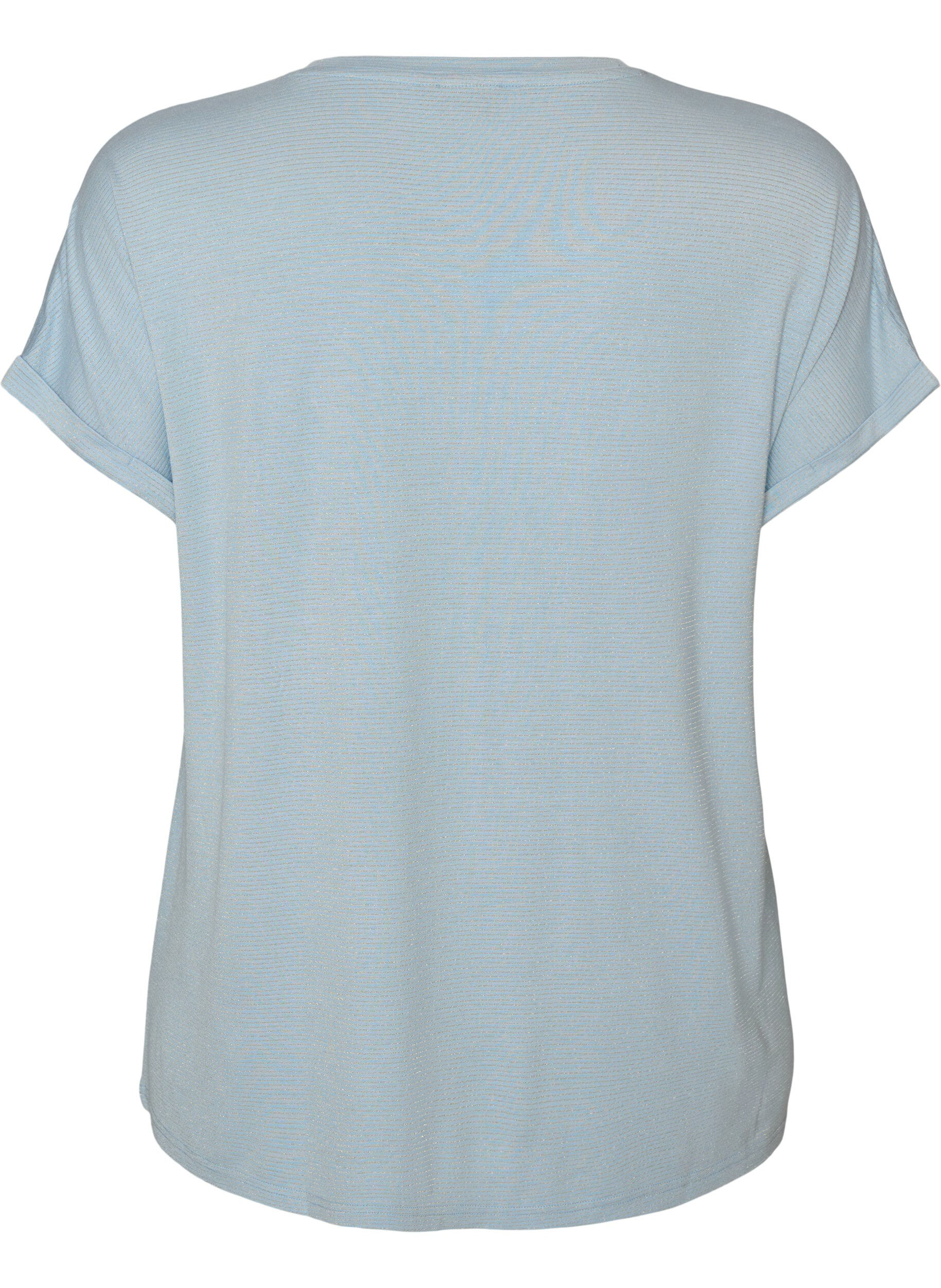 ZizziT-shirt i viskos med glitterr&auml;nder, Bl&aring;, Packshot image number 1
