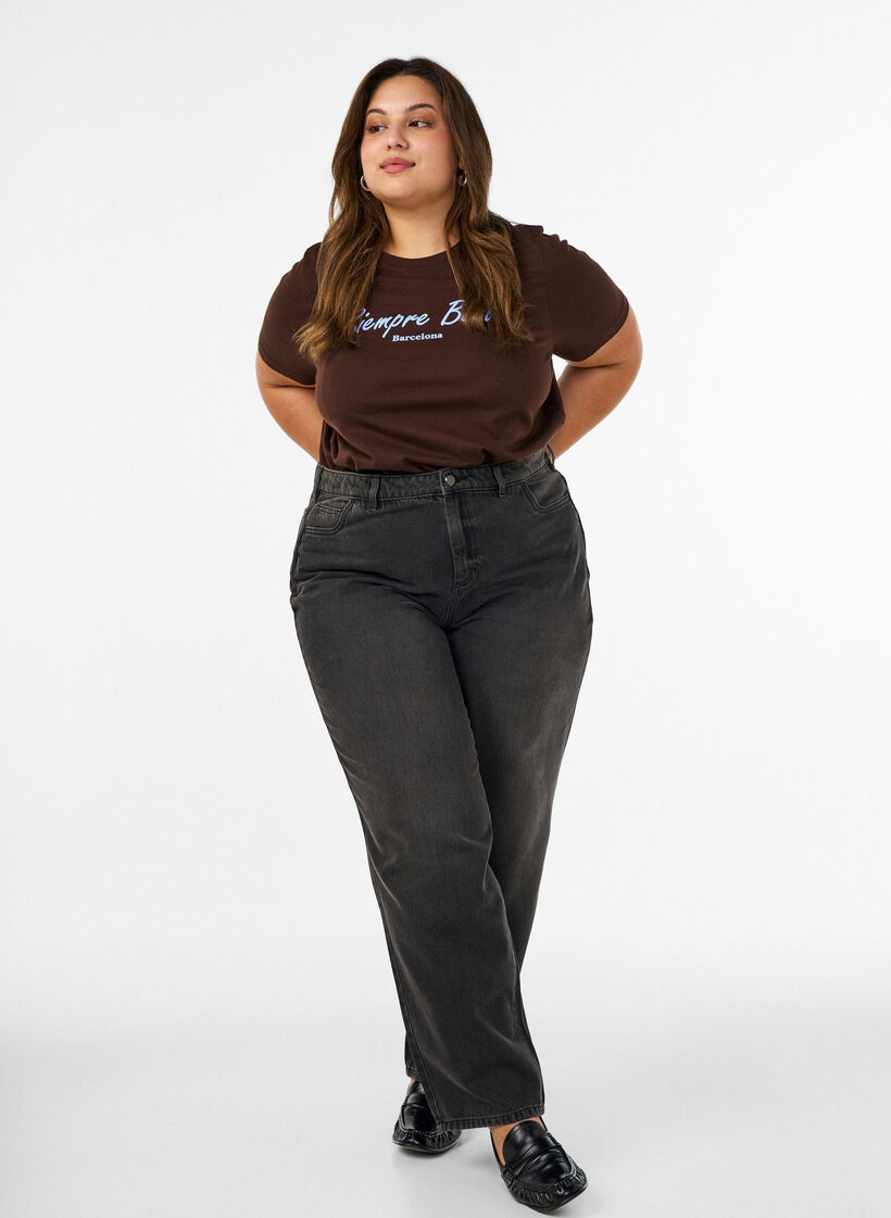 T-shirt i ekologisk bomull med tryck, Brun, Model image number 1