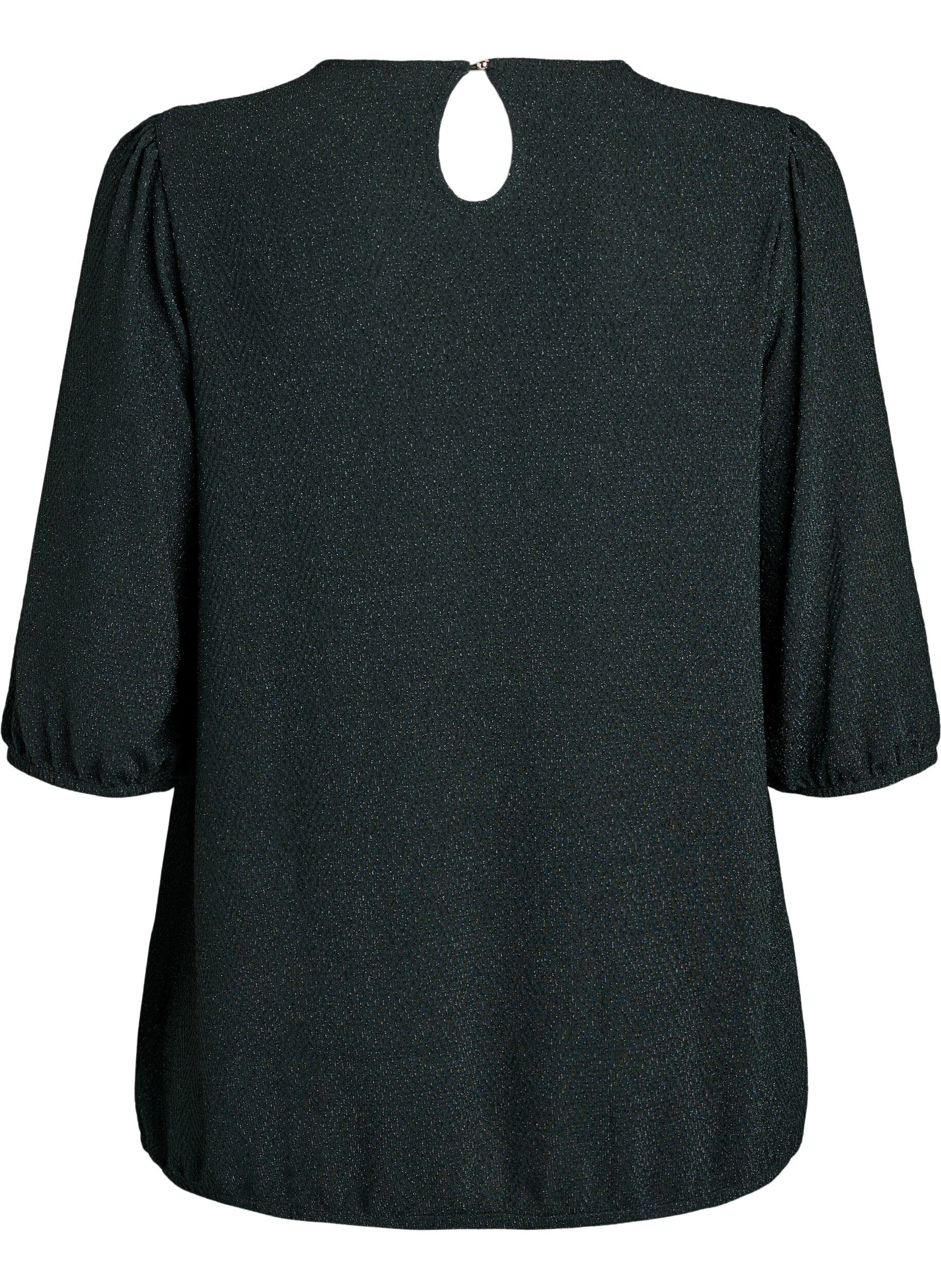 Zizzi Blus med glitterm&ouml;nster och 3/4-&auml;rmar, Gr&ouml;n, Packshot image number 1