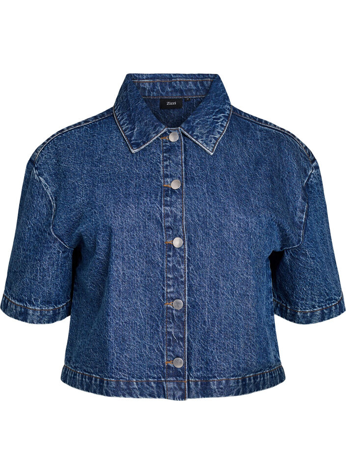 Kort&auml;rmad jeansjacka med kn&auml;ppning, Bl&aring;, Packshot image number 0
