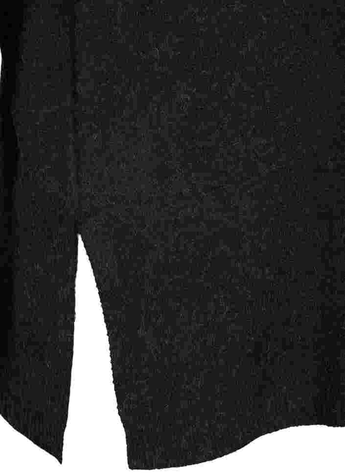Stickad melerad poncho med polokrage och slits, Black, Packshot image number 3